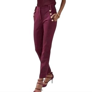 White House Black Market Jolie Nautical Stretch Ponte Pants Sz 14 Wine Like New